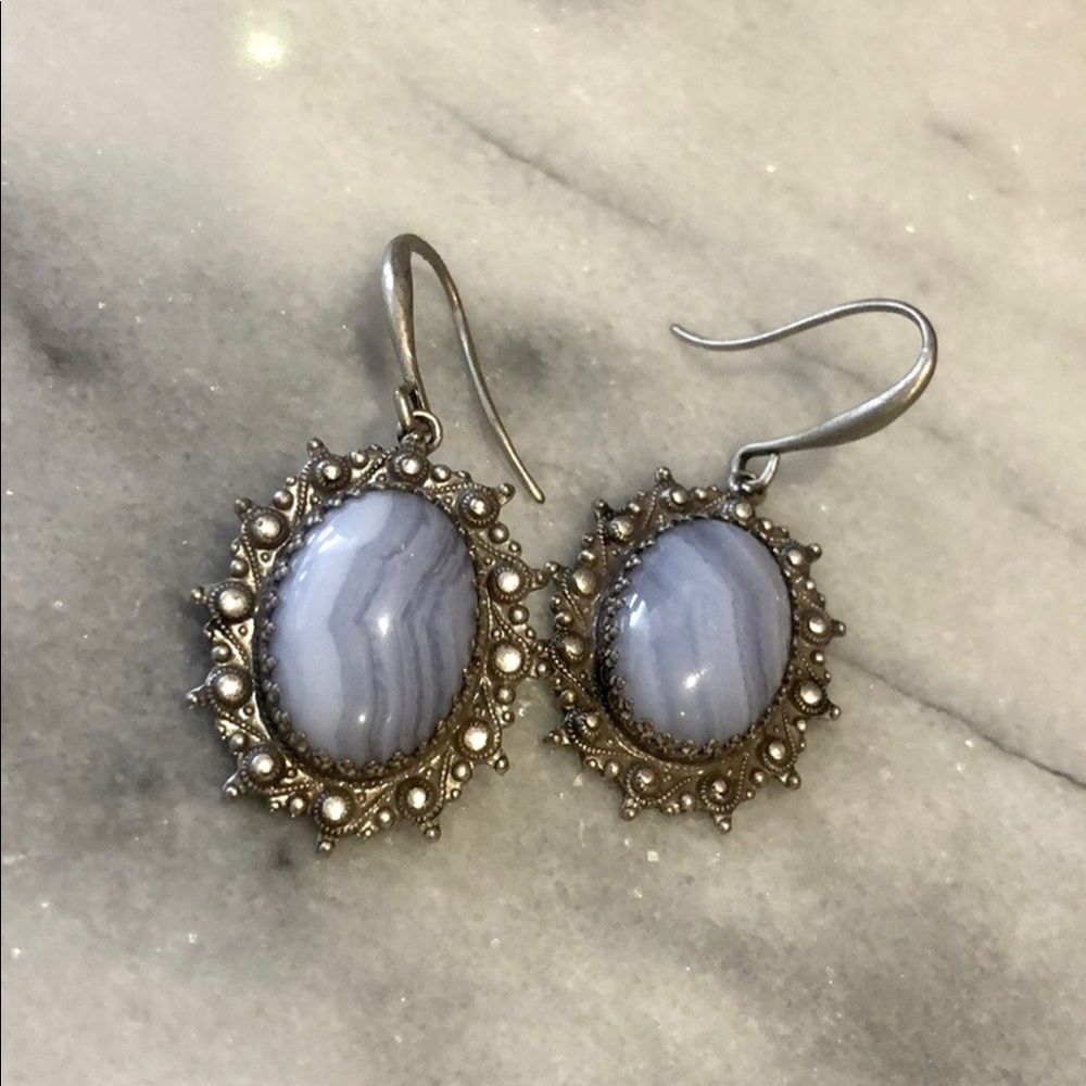 Light Blue Lacey Semi Precious OvalCabochon Earrin